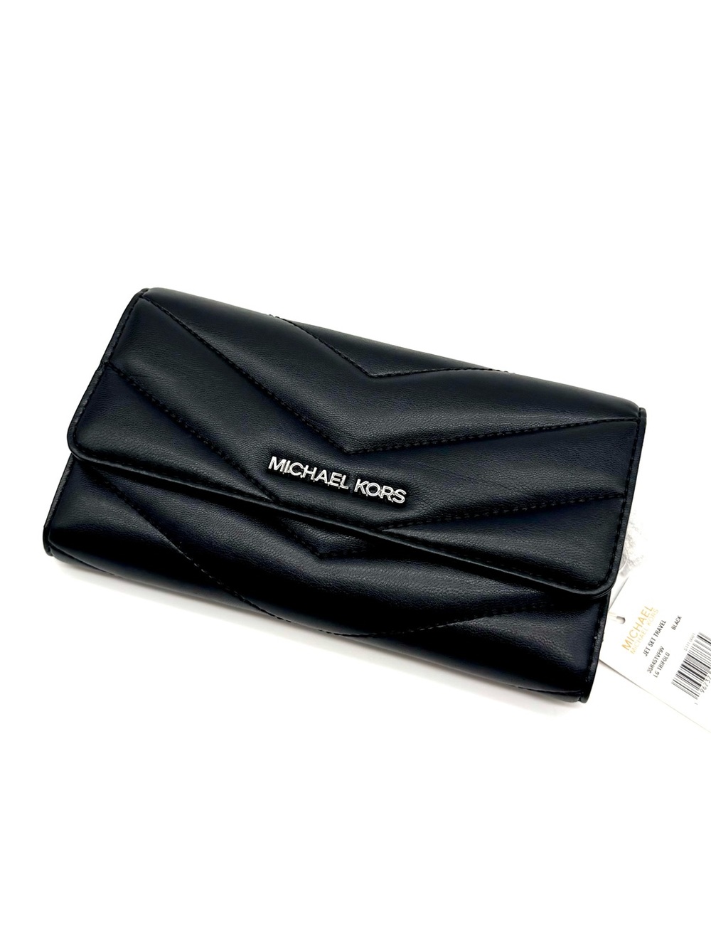 Michael Kors Large Quilted Trifold Wallet Black/Silver